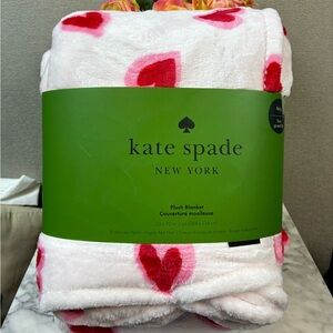 Kate Spade Plush Fleece in White w/ Red & Pink Hearts - King Size 92” x 112” NWT